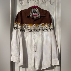 Roper Brown and White Scenic Button Down Shirt